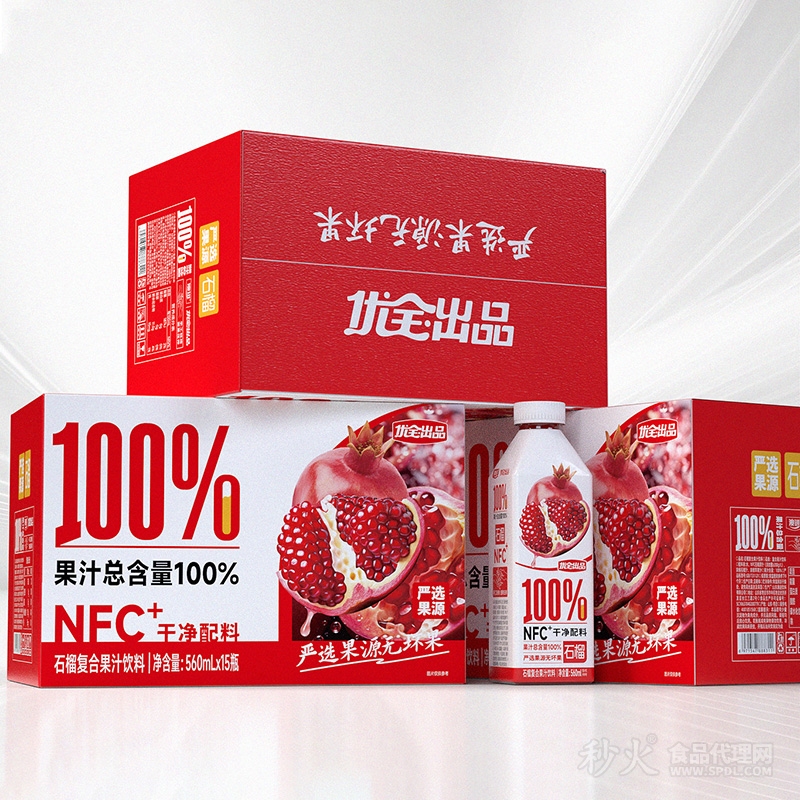 优全出品100%石榴复合果汁饮料560mlx15瓶